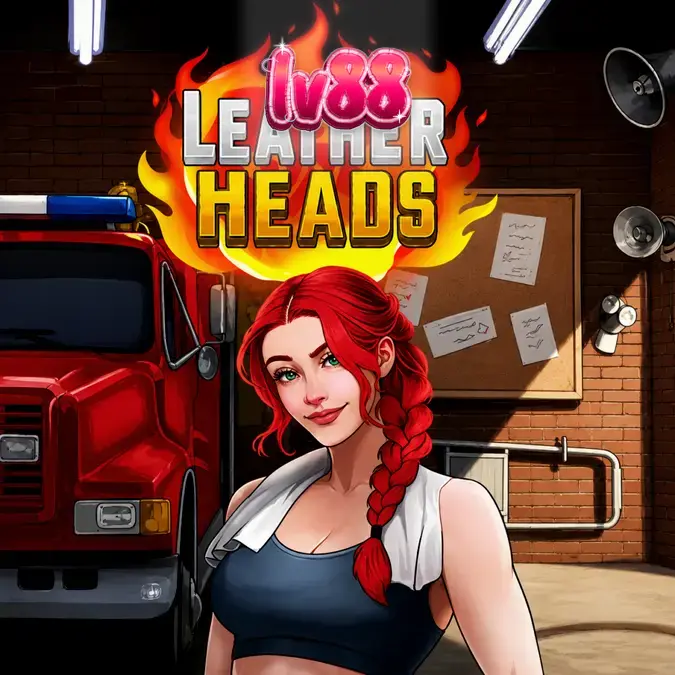 Giao diện trò chơi slot Leatherheads với chủ đề lính cứu hỏa và các biểu tượng vòi rồng
