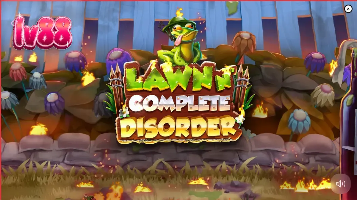 Giao diện trò chơi slot Lawn N’ Complete Disorder với hình ảnh chú lùn và khu vườn rực lửa